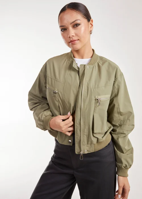 Pink Vanilla Khaki Double Pocket Classic Bomber Jacket - S Image 1