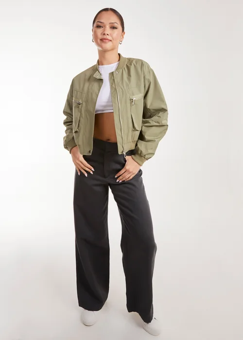 Pink Vanilla Khaki Double Pocket Classic Bomber Jacket - S Image 4
