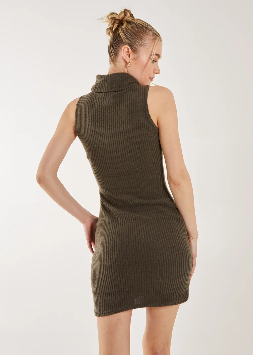 Pink Vanilla Khaki Brushed Sleeveless Polo Neck Mini Dress - 6 Image 2