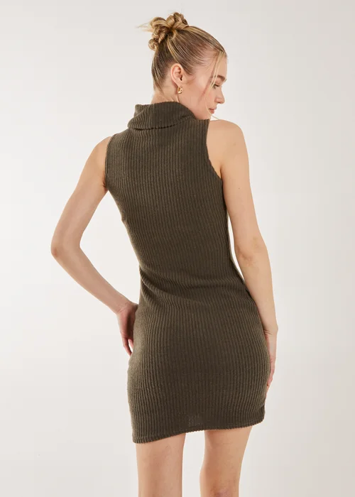 Pink Vanilla Khaki Brushed Sleeveless Polo Neck Mini Dress - 6 Image 2