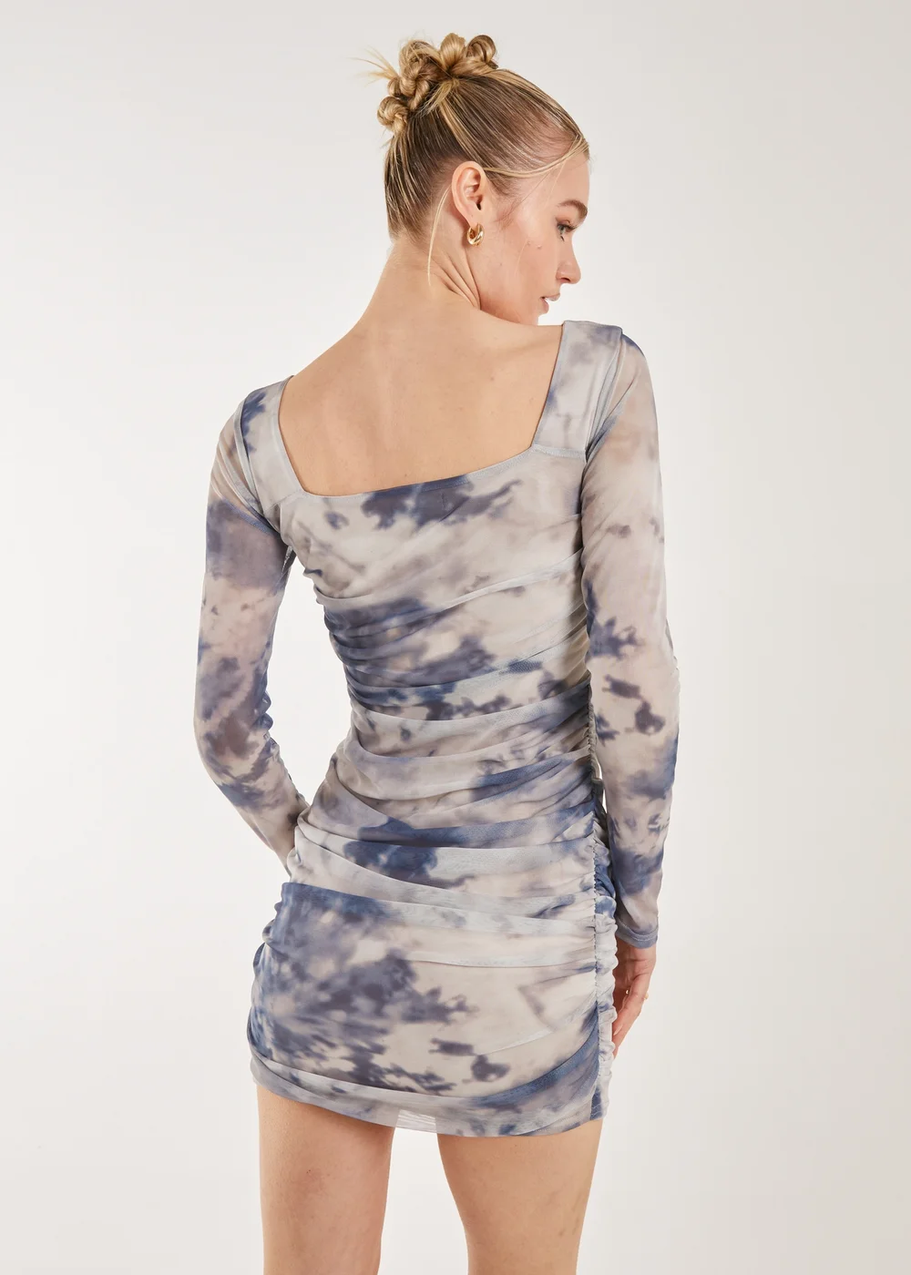 Pink Vanilla Cream Long Sleeve Distressed Print Mini Dress - 6 Image 2