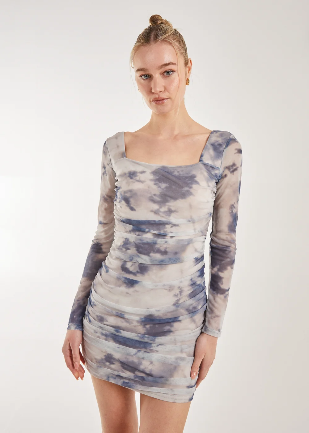 Pink Vanilla Cream Long Sleeve Distressed Print Mini Dress - 6 Image 1