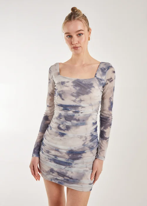 Pink Vanilla Cream Long Sleeve Distressed Print Mini Dress - 6 Image 1