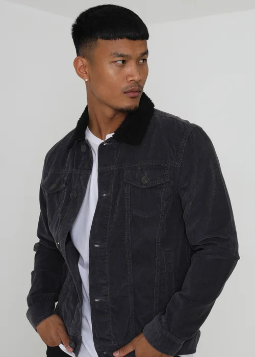 Brave Soul Grey Borg Collar Cord Jacket - S Image 1