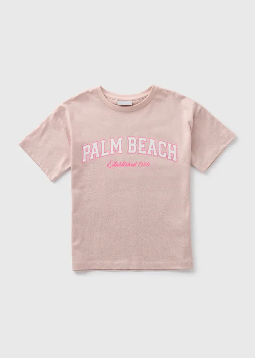 Girls Peach Foil Palm Beach T-Shirt (7-15yrs) - Age 7 Years Image 1