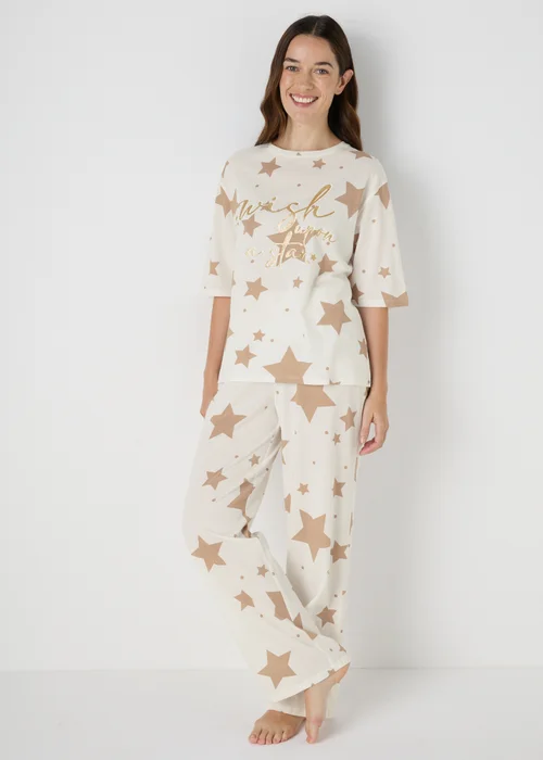 Cream Star Print Pyjama Set - Extra small Image 1