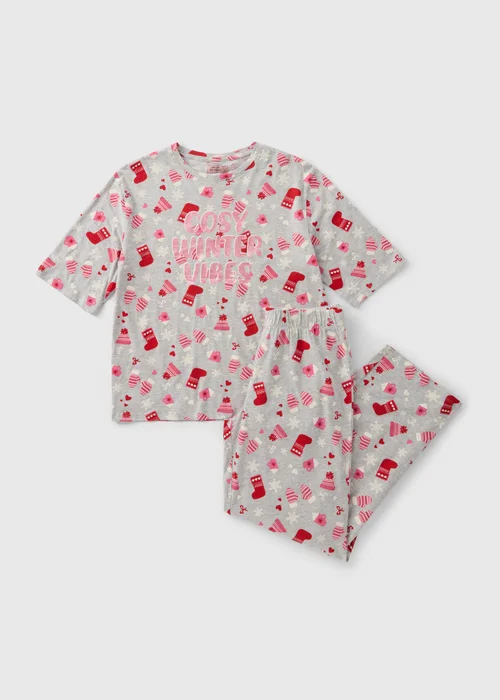Grey Christmas Print Pyjama Set - Extra small Image 3