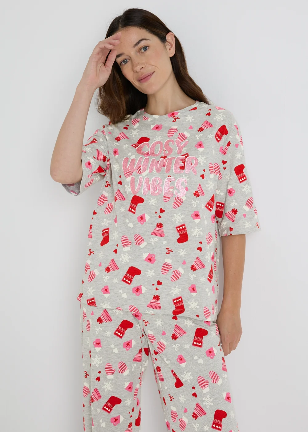 Grey Christmas Print Pyjama Set - Extra small Image 1