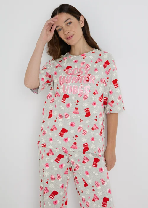 Grey Christmas Print Pyjama Set - Extra small Image 1