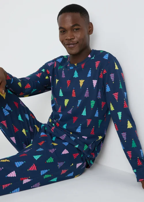 Navy Unisex Christmas Tree Pyjamas - Extra small Image 3