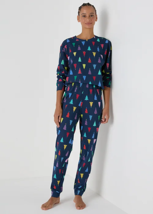 Navy Unisex Christmas Tree Pyjamas - Extra small Image 1