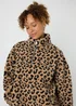 Brown Leopard Borg Half Zip Jumper - S Image 3