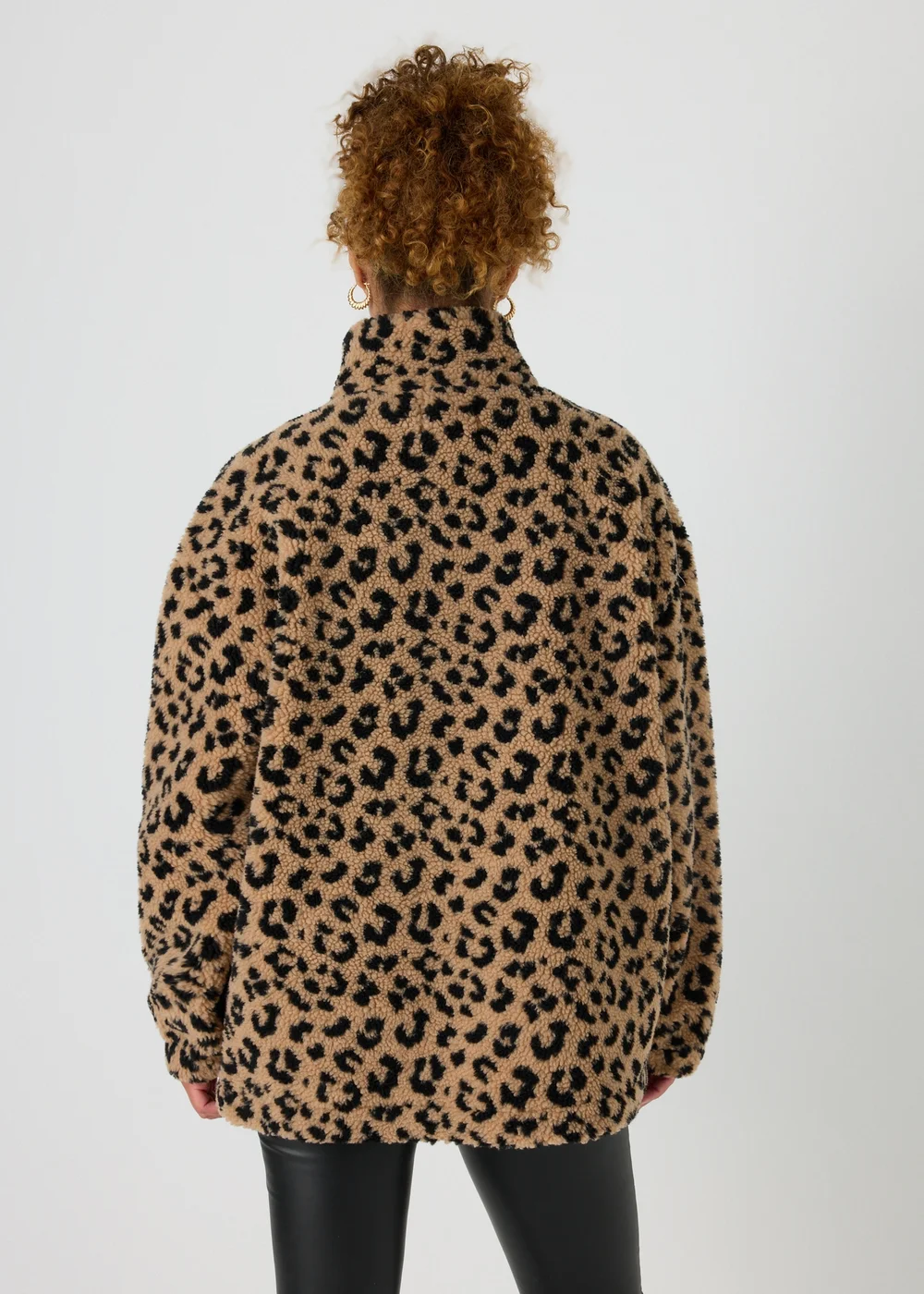 Brown Leopard Borg Half Zip Jumper - S Image 2