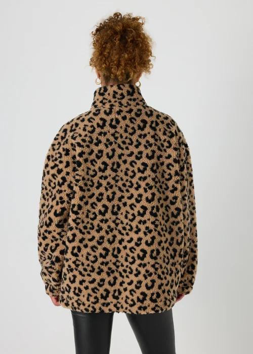 Brown Leopard Borg Half Zip Jumper - S Image 2