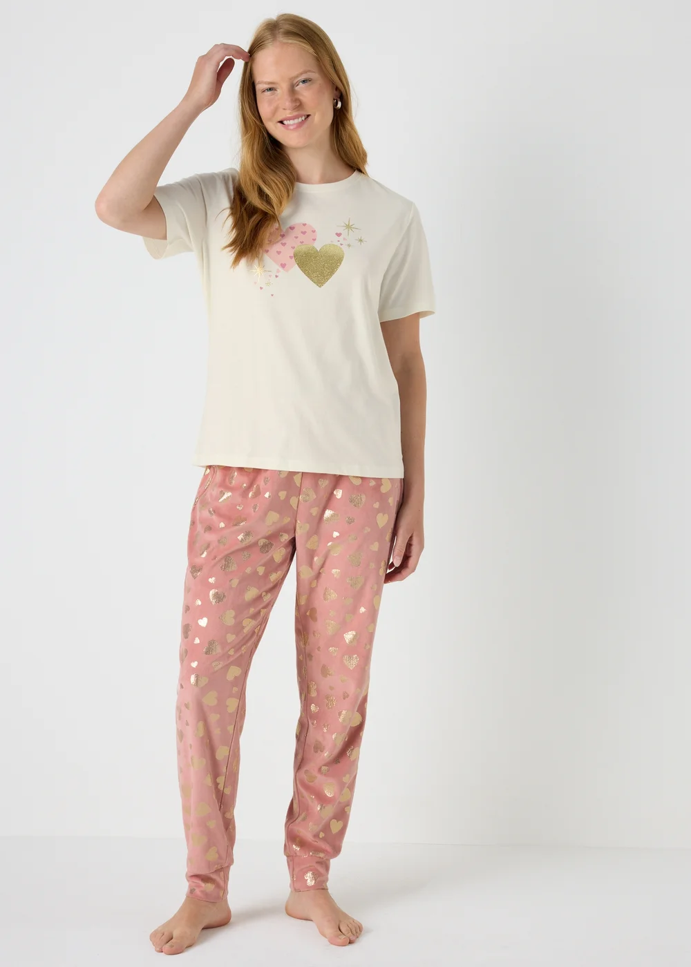 Cream Foil Heart Pyjama Set - Extra small Image 1
