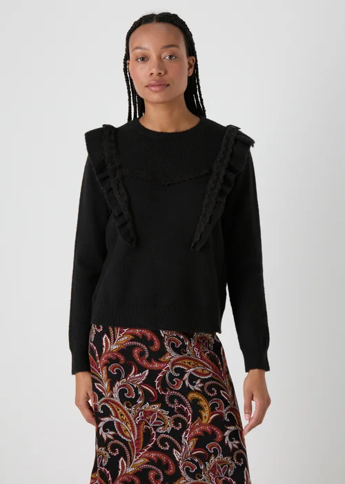 Black Pointelle Frill Knitted Jumper - XS Image 3