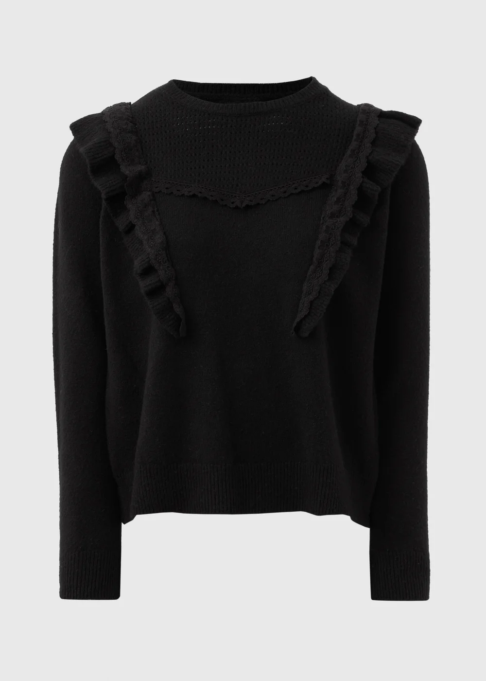 Black Pointelle Frill Knitted Jumper - XS Image 4
