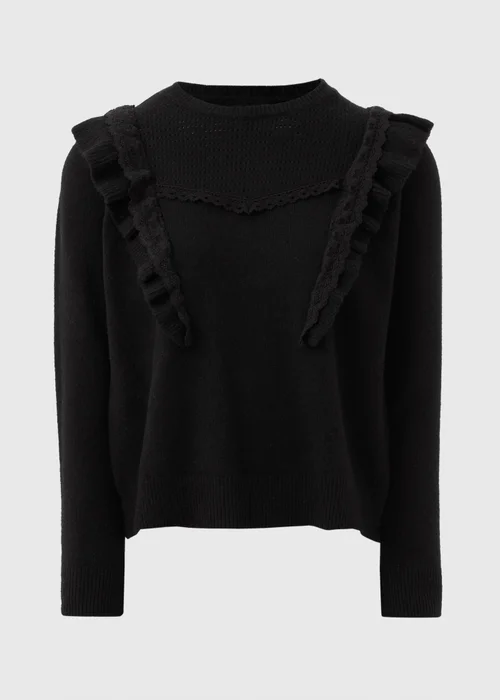 Black Pointelle Frill Knitted Jumper - XS Image 4