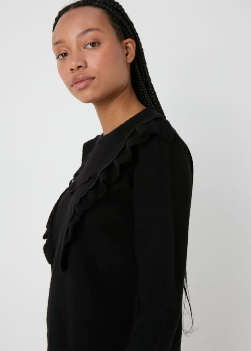 Black Pointelle Frill Knitted Jumper - XS Image 2