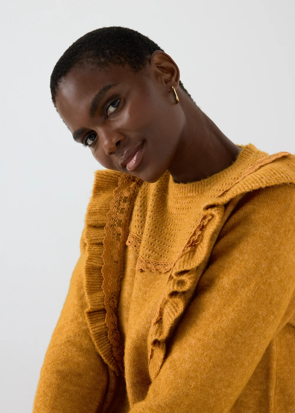 Orange Pointelle Frill Knitted Jumper - XS Image 3