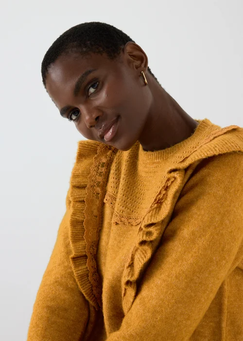 Orange Pointelle Frill Knitted Jumper - XS Image 3