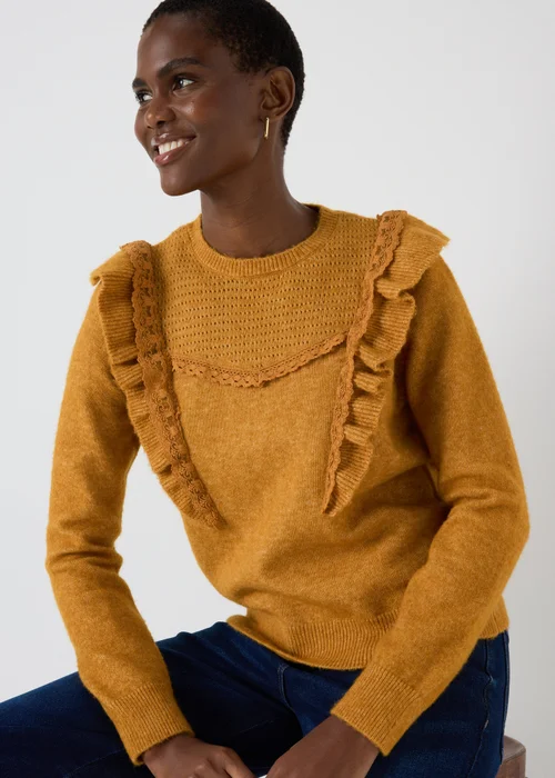 Orange Pointelle Frill Knitted Jumper - XS Image 1