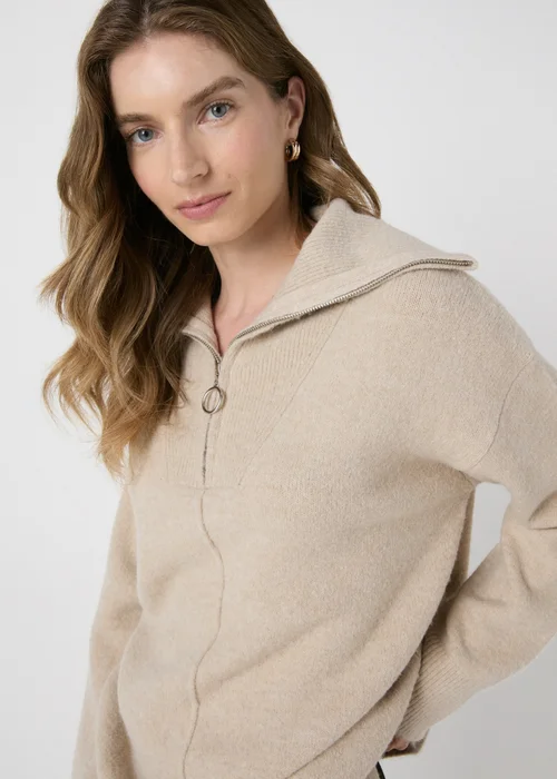 Beige Half Zip Knitted Tunic - XS Image 1