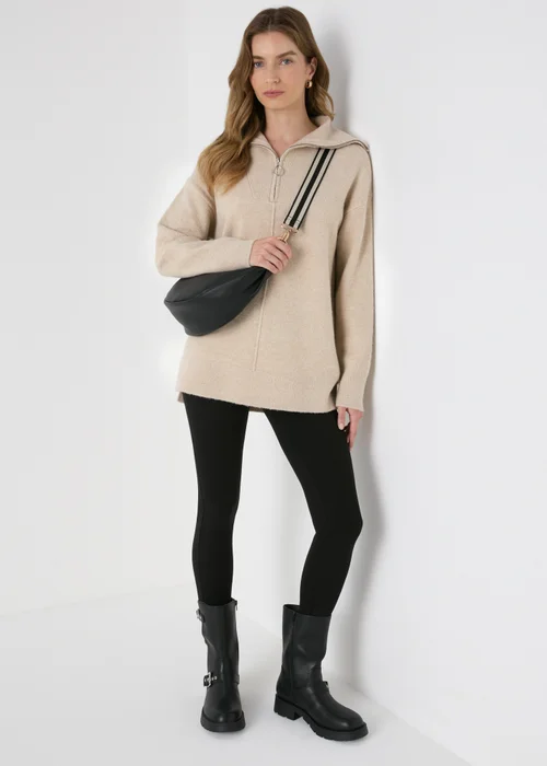 Beige Half Zip Knitted Tunic - XS Image 3