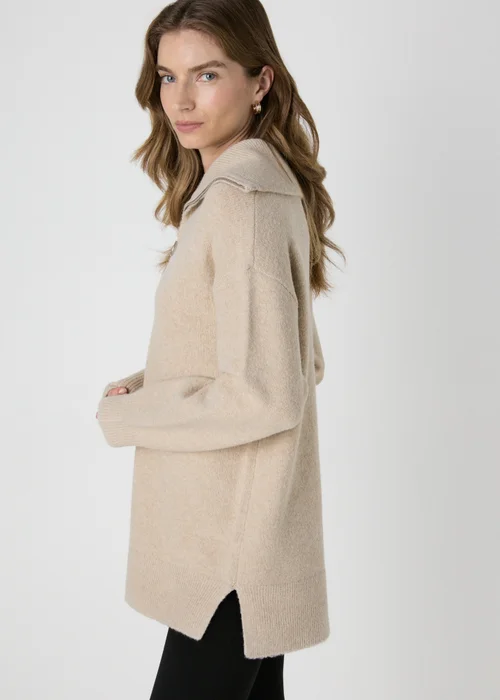 Beige Half Zip Knitted Tunic - XS Image 2