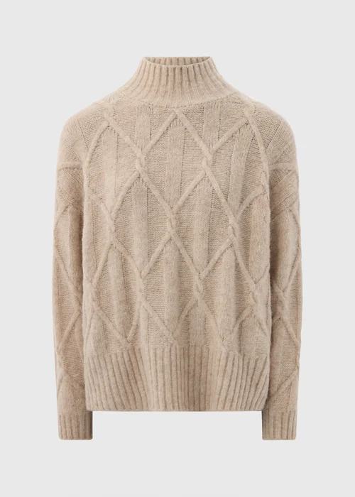 Beige Cable Knit High Neck Jumper - XS Image 4