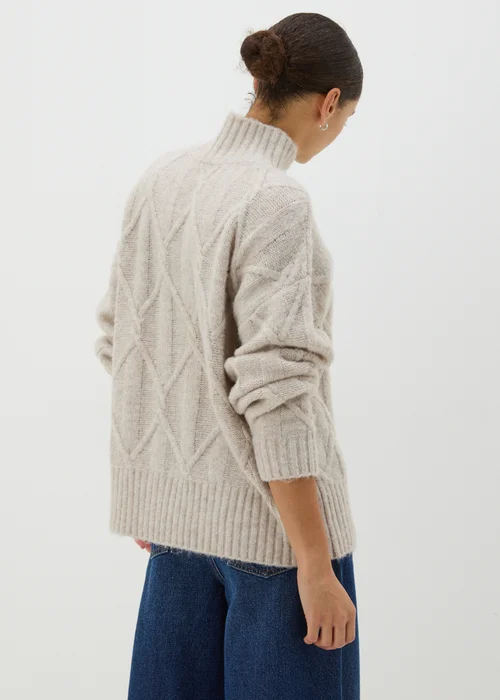 Beige Cable Knit High Neck Jumper - XS Image 3
