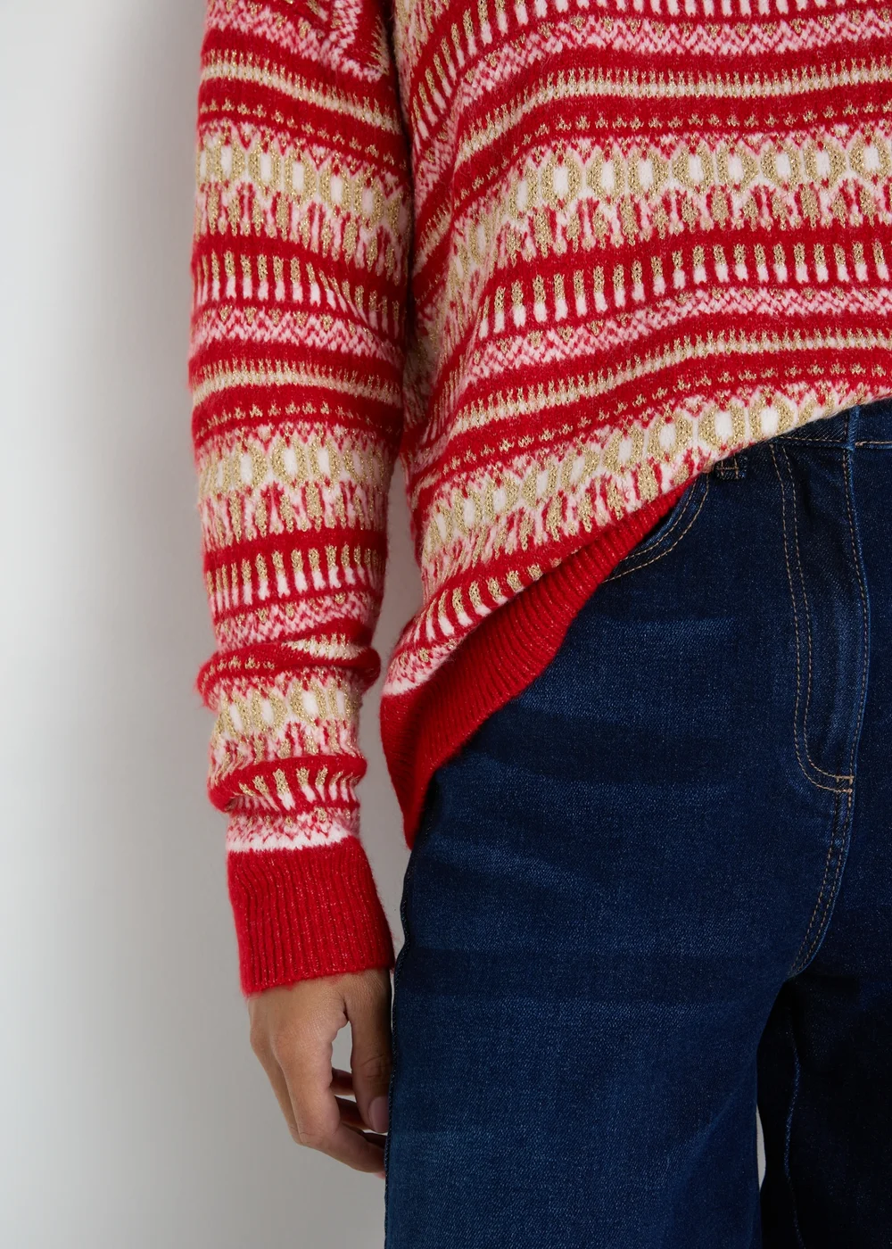 Red Knitted Fairisle Jumper - XS Image 3