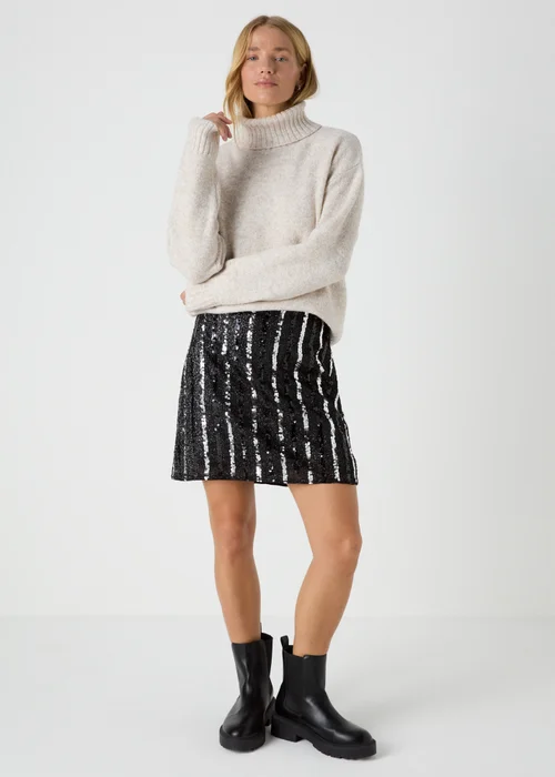 Black Sequin Mini Skirt - 8 Image 1