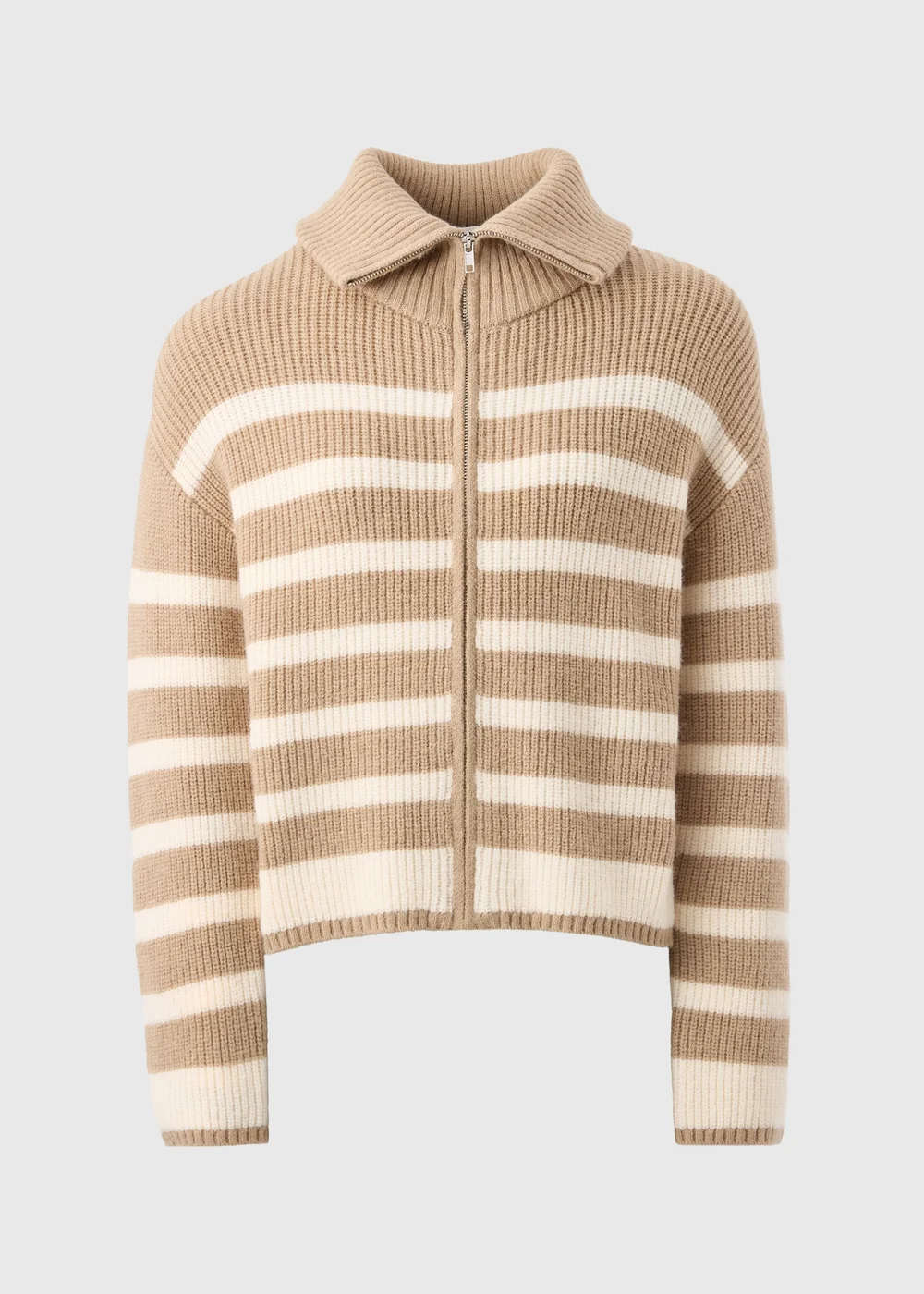 Beige Stripe Zip Knitted Cardigan - XS Image 4
