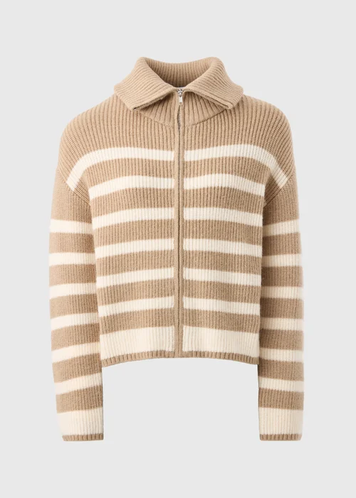 Beige Stripe Zip Knitted Cardigan - XS Image 4