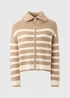 Beige Stripe Zip Knitted Cardigan - XS Image 4