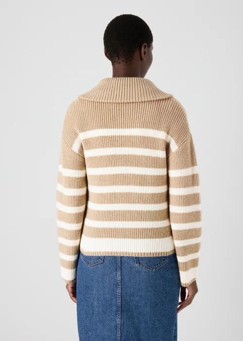 Beige Stripe Zip Knitted Cardigan - XS Image 2