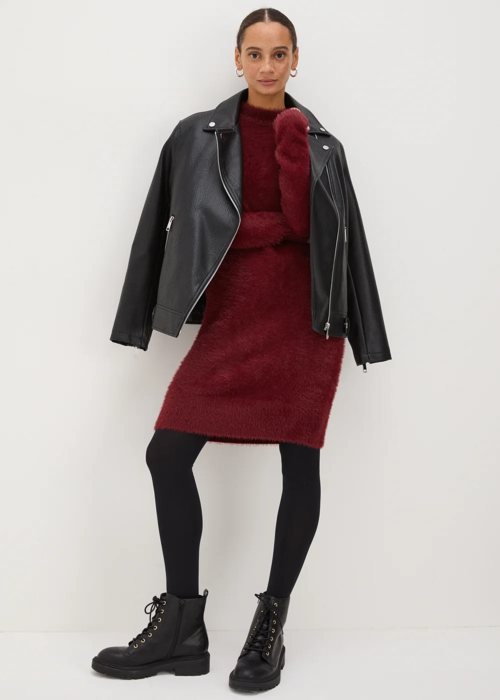 Burgundy Feather Jumper Mini Dress - XS Image 1