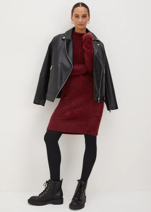 Burgundy Feather Jumper Mini Dress - XS Image 1
