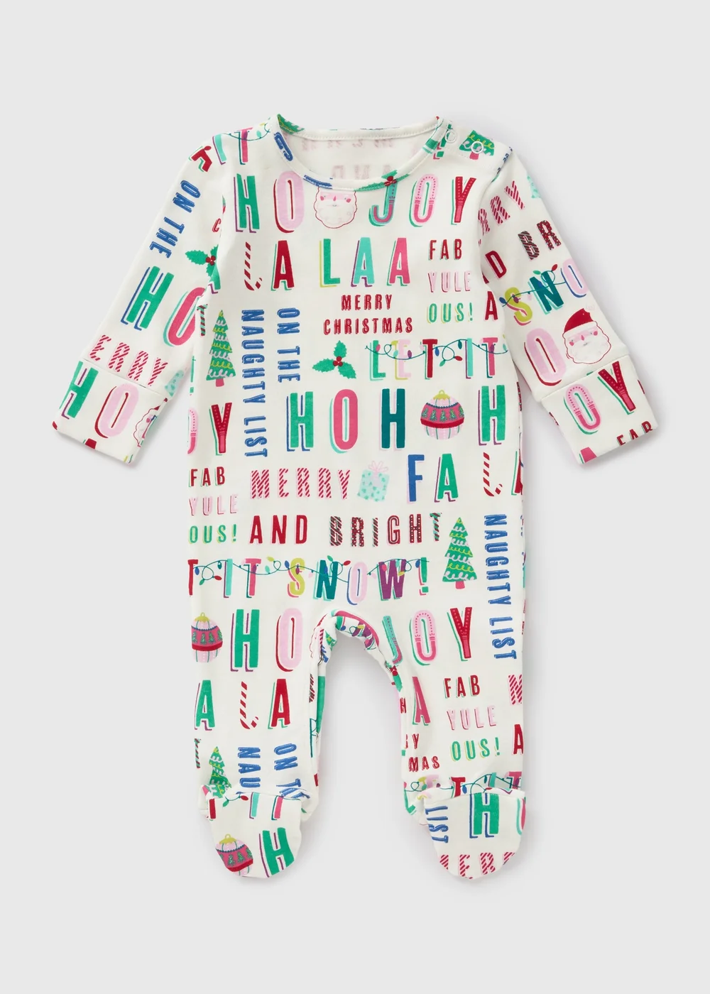 Baby White Christmas Wrapping Paper Sleepsuit (First size-18mths) - Age 0 - 3 Months Image 2