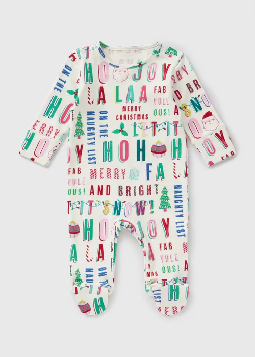 Baby White Christmas Wrapping Paper Sleepsuit (First size-18mths) - Age 0 - 3 Months Image 2