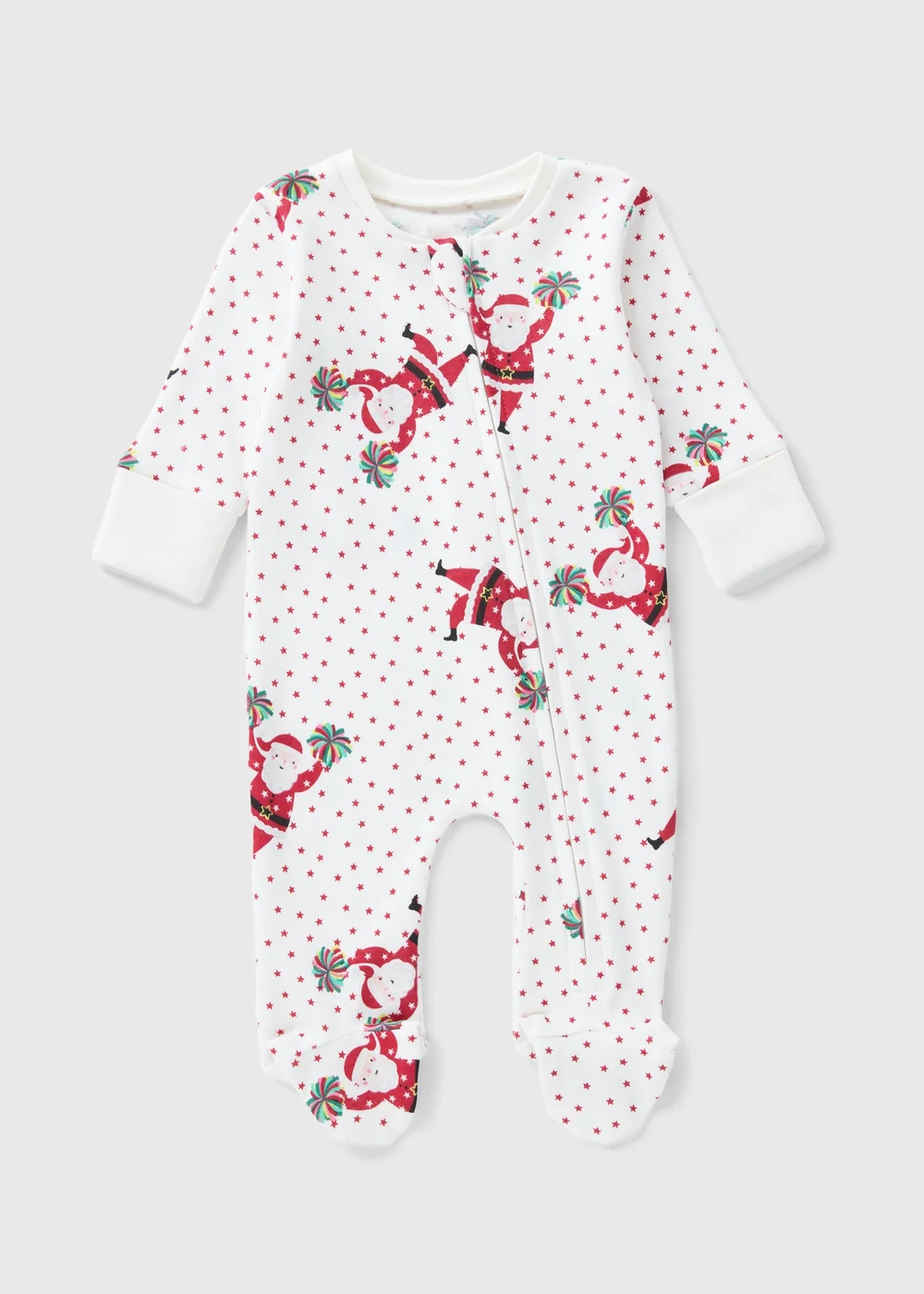Christmas Baby White Dancing Santa Sleepsuit (Newborn-18mths) - Age 0 - 3 Months Image 1