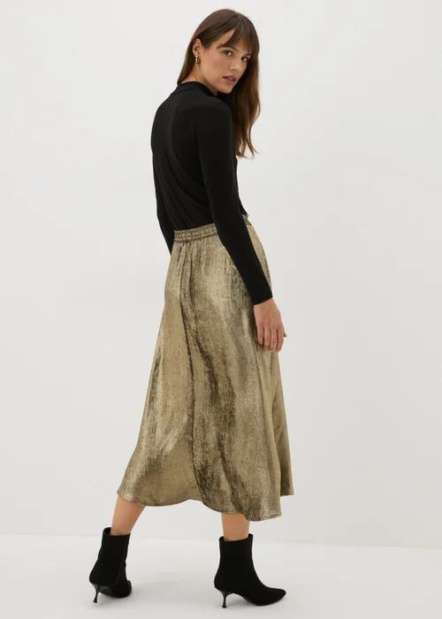 Gold Crushed Metallic Midaxi Skirt - Size 8 Image 3
