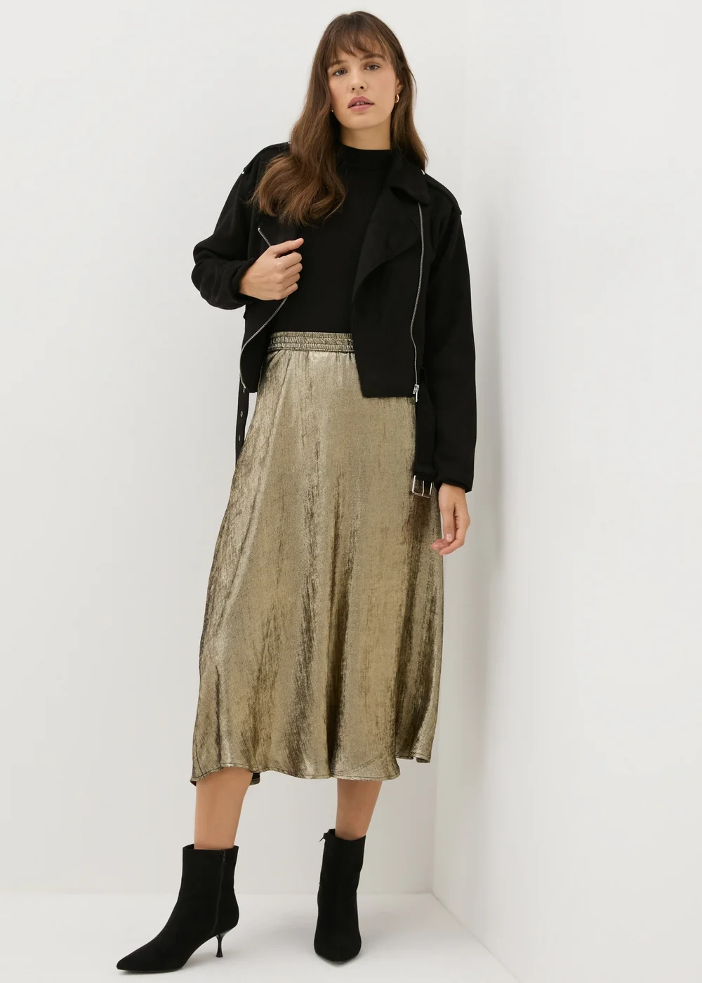 Gold Crushed Metallic Midaxi Skirt - Size 8 Image 2