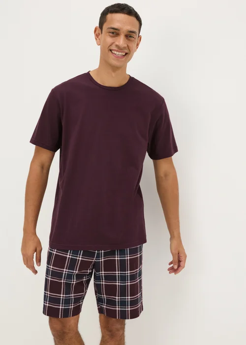 Burgundy Check Fleece Short Pyjama Set - Extra small Image 1