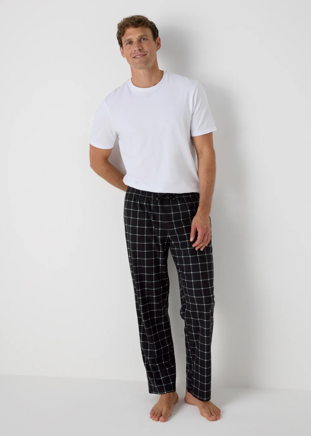 2 Pack Green Check Pyjama Bottoms - Small Image 1