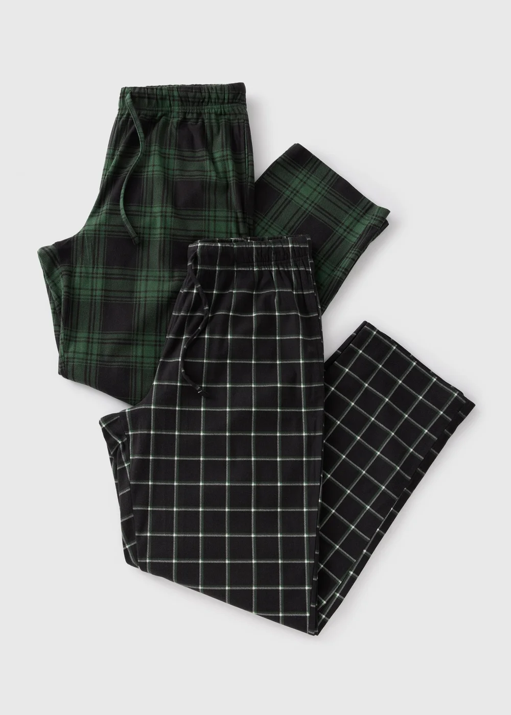 2 Pack Green Check Pyjama Bottoms - Small Image 3