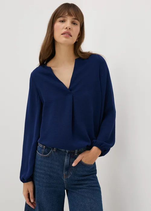 Navy V-Neck Blouse - 8 Image 1