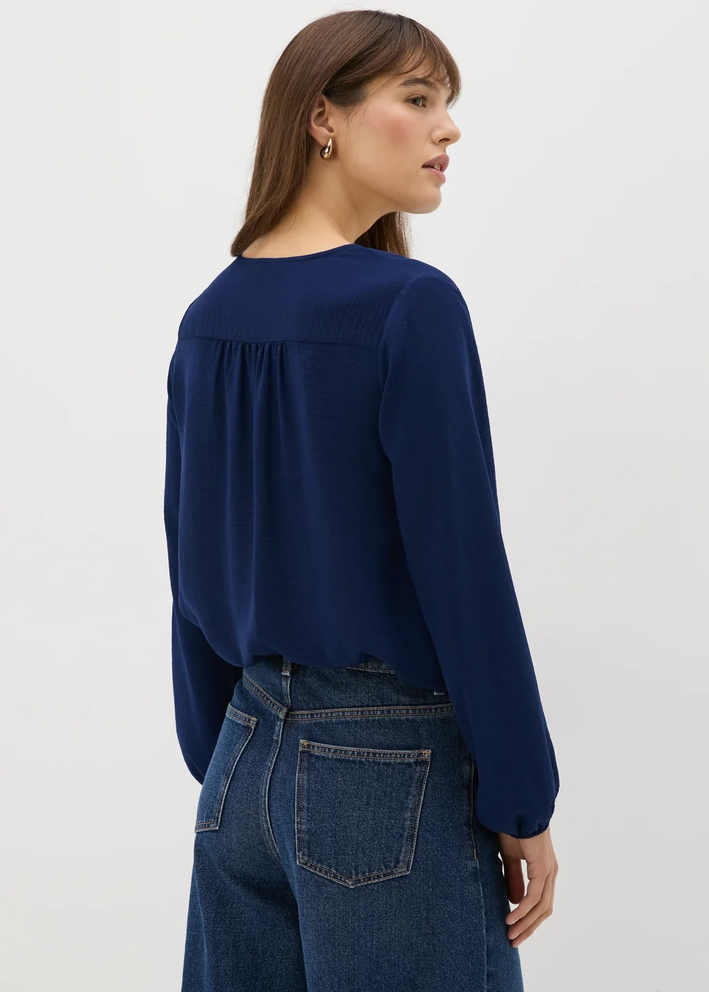 Navy V-Neck Blouse - 8 Image 3