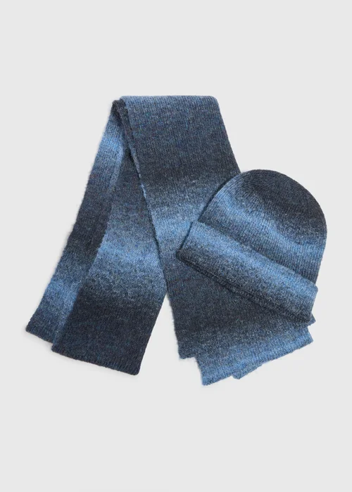 Navy Ombre Hat & Scarf Set - One Size Image 1